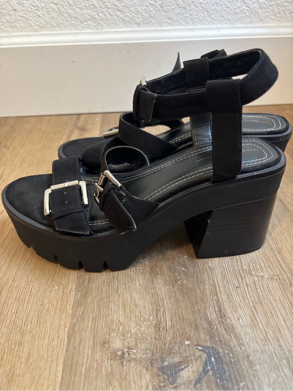 Bershka Black Chunky Platform Sandal Buckle Womens Size 6.5 Grunge Alt